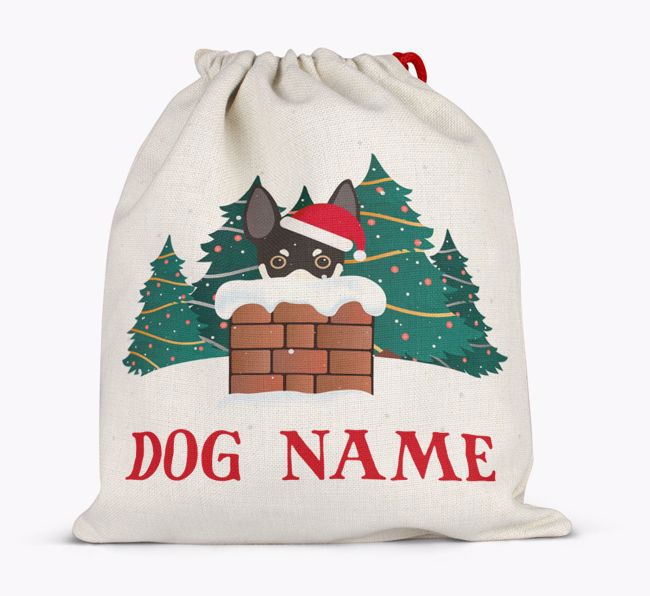 Peeking Dog with Santa Hat: Personalized {breedFullName} Santa Sack 